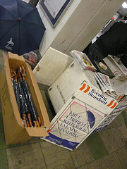 Free umbrella with your Evening Standard, Old St Station, London, UK.JPG