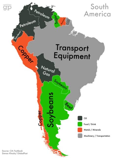 World Commodities map South America