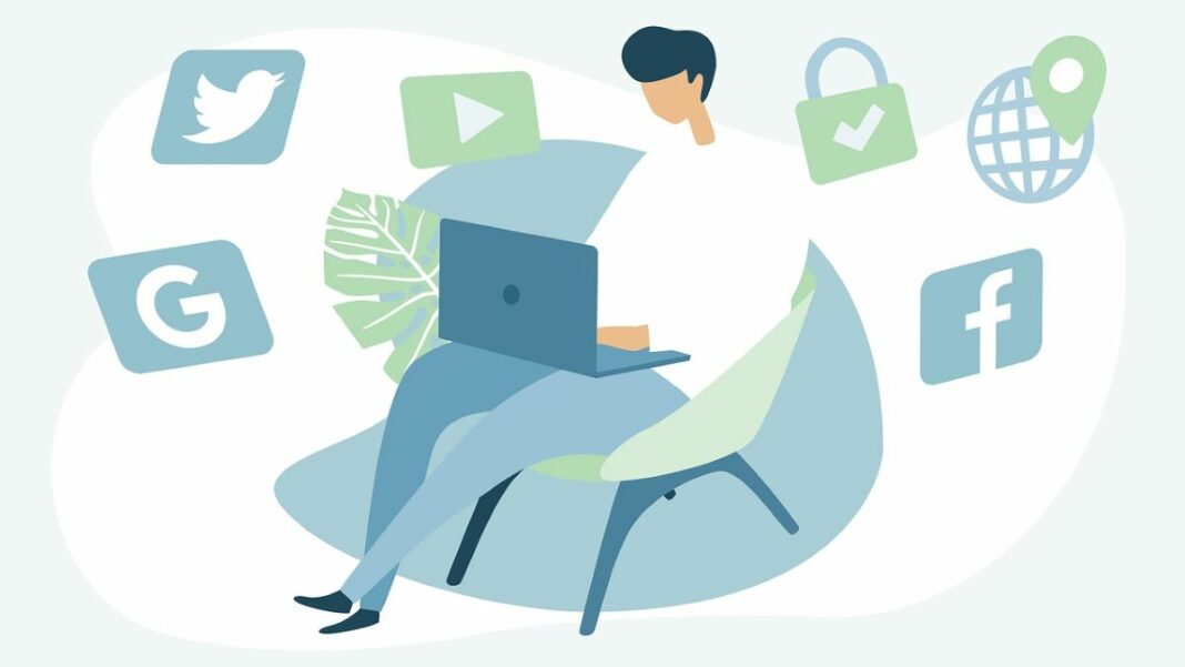 graphic illustration of a person using a VPN