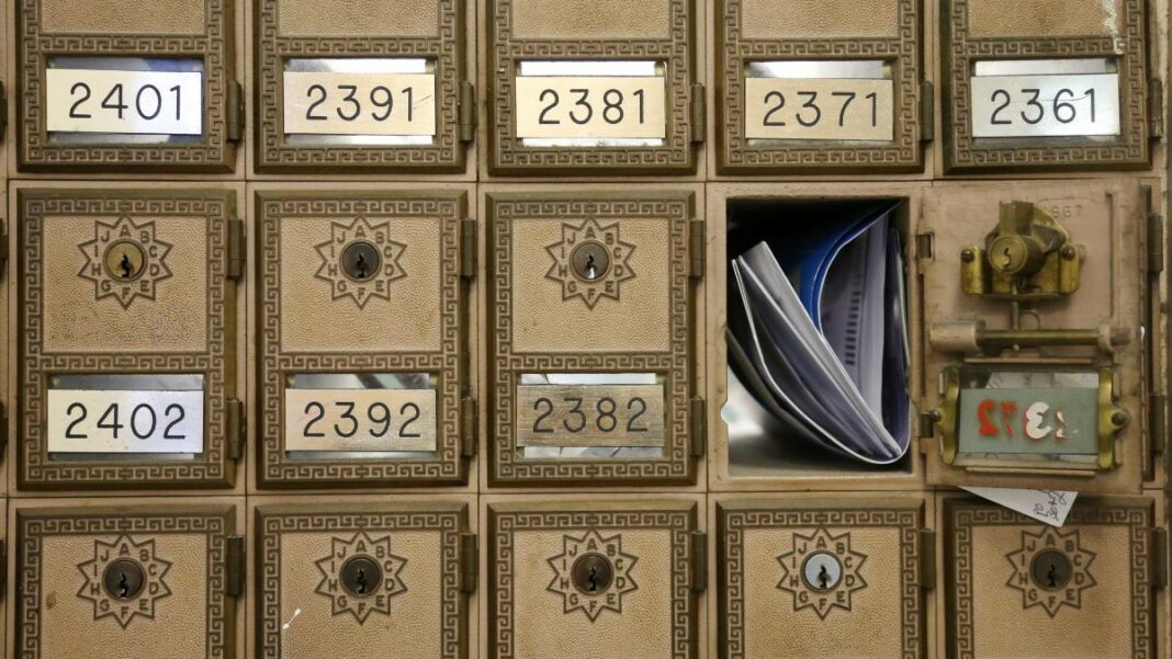 virtual mailbox represented by vintage post office boxes with mail