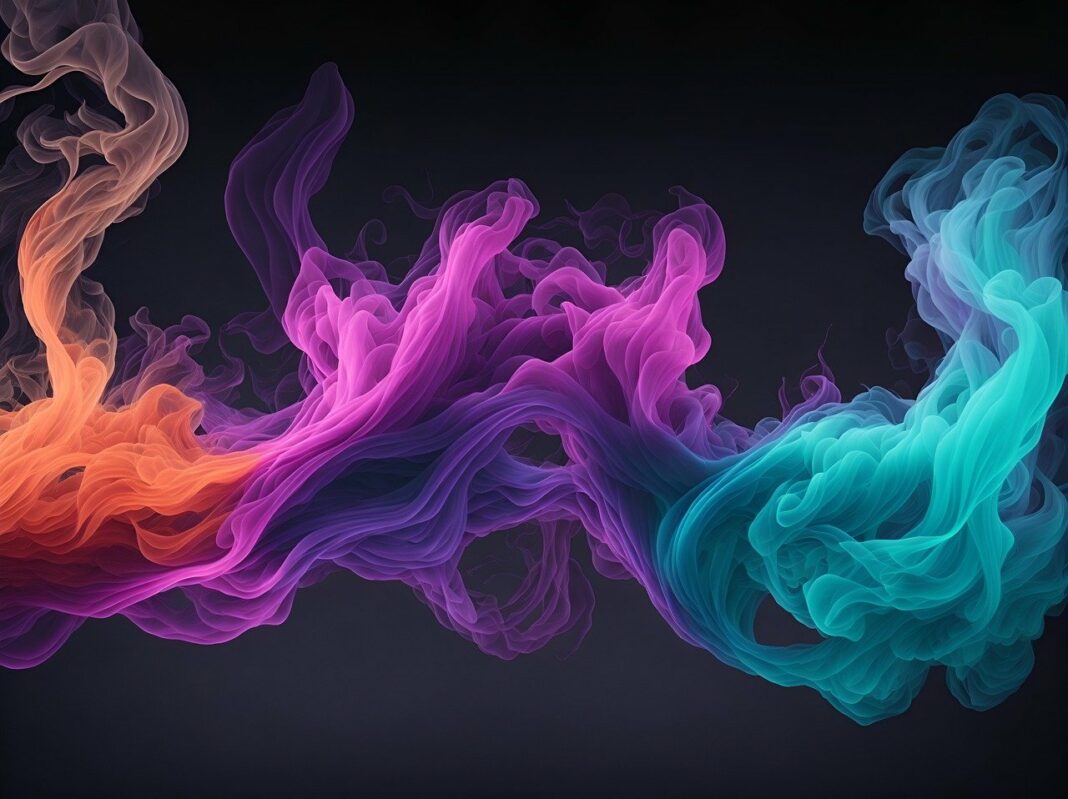 Colorful smoke signifying motion on black background