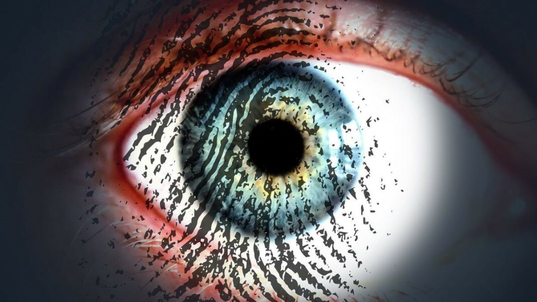 trust represented by a photo of an eye with a fingerprint superimposed on it