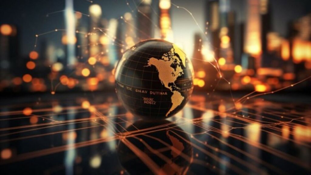 global market entry represented by an AI-generated image of a black and gold globe against a blurred background