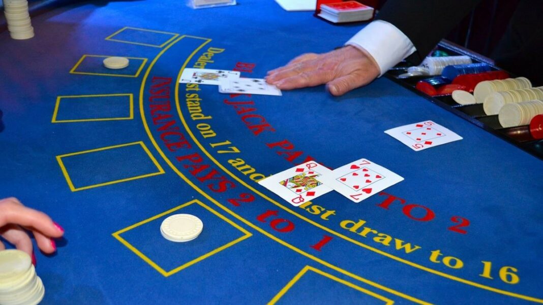 blackjack being played at a casino