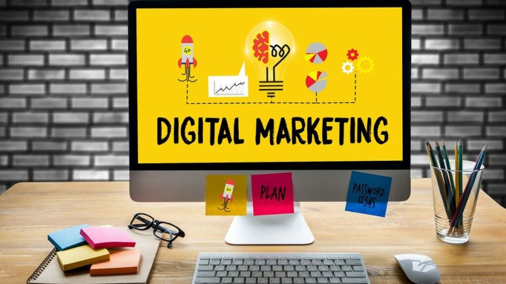 digital marketing represented by a colorful image on a PC monitor